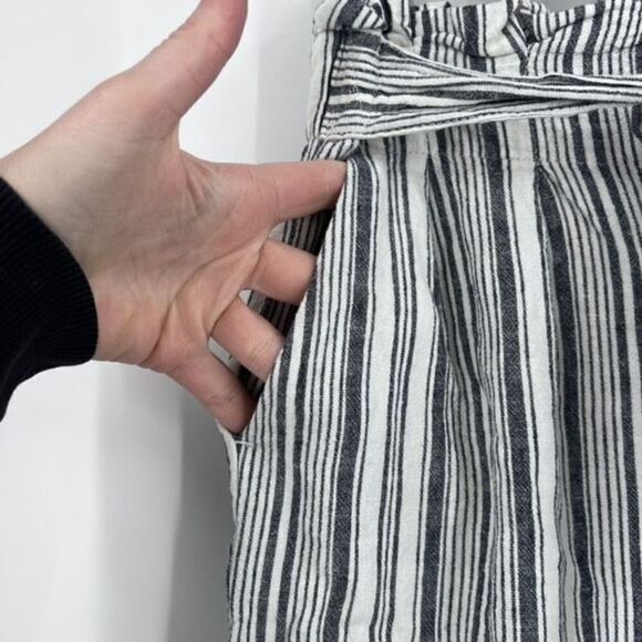Zac & Rachel Women's Gray Striped Hi Rise Belted Linen Pants Size Medium Cropped - Picture 8 of 10